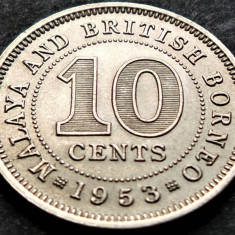 Moneda exotica istorica 10 CENTI - MALAYA & BORNEO, anul 1953 * cod 4779 = UNC