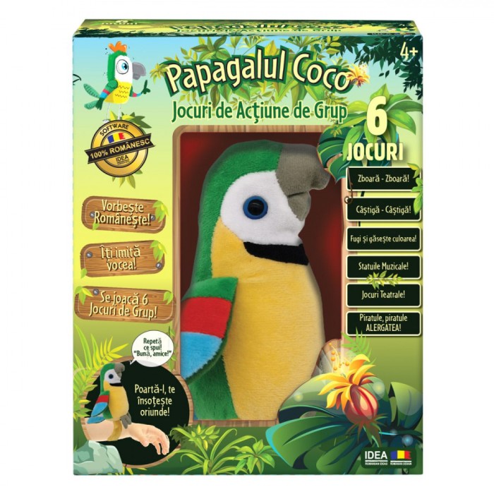 Jucărie Plus Interactivă Papagalul Coco, Multicolor, Vorbește Rom&acirc;nește, Imită Vocea, 6 Jocuri De Grup