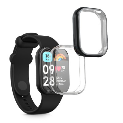 Set 2 Huse Kwmobile pentru Xiaomi Mi Band 8 Pro, Transparent/Negru, Silicon, KWM0000250N002C foto