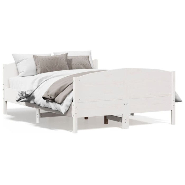 Cadru de pat fara saltea, alb, 135x190 cm, lemn masiv de pin