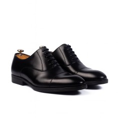 Pantofi bărbătești negri, semilucioși, din piele, model PA28