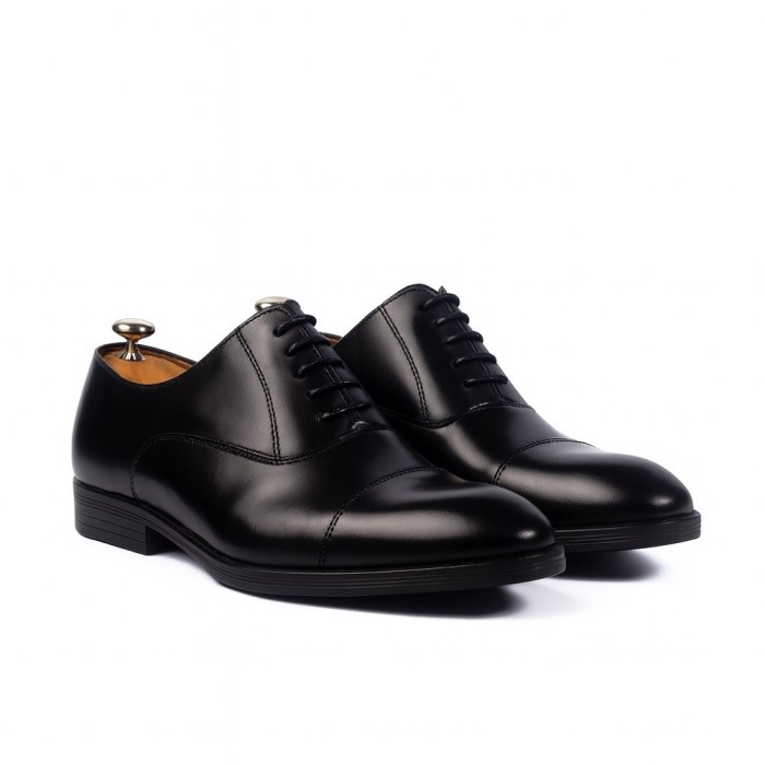 Pantofi bărbătești negri, semilucioși, din piele, model PA28