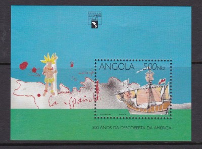 ANGOLA 1992 CORABII VAPOARE DESCOPERIREA AMERICII foto