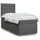 Gossi pat box spring cu saltea, gri inchis, 80x200 cm, textil