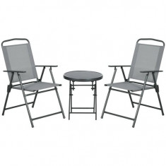 Set mobilier gradina/terasa, otel, blat sticla, gri, 1 masa, 2 scaune, Gretchen GartenVIP DiyLine