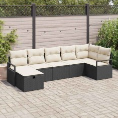 vidaXL Set de canapele pentru grădină cu pernă 7 pcs Negru Rattan poli 3360528