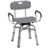 HOMCOM Scaun de Duș Rotativ cu &Icirc;nălțime Reglabilă, Brațe și Spătar, Capacitate 150 kg, Gri | Aosom Romania