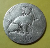 SV * Belgia 50 CENTIMES sau 1/2 FRANC 1901 * ARGINT .835 * ceva mai rara, Europa