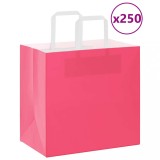 vidaXL Pungi de h&acirc;rtie 250 buc cu m&acirc;nere roz 26x17x25 cm