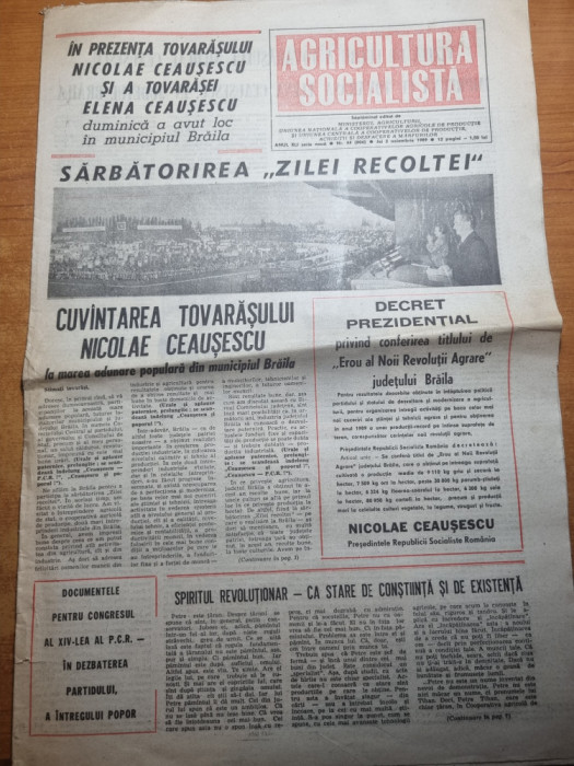agricultura socialista 2 noiembrie 1989-ceausescu la ziua recoltei in braila