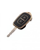 Husa Cheie Dacia Logan,Sandero, Duster,Dokker, Spring 2 Butoane, TPU, Design, Neagra cu contur Auriu AutoProtect KeyCars, Oem