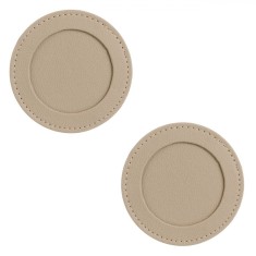 Set Suporturi Pahare, Model Rotund, Textură Faux Piele, 10cm, Culoare Taupe, 2 Bucăți