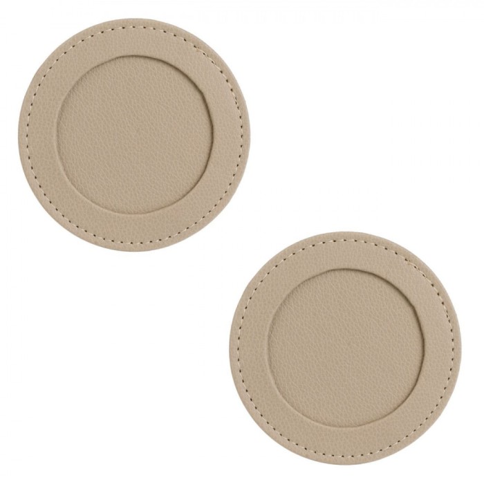 Set Suporturi Pahare, Model Rotund, Textură Faux Piele, 10cm, Culoare Taupe, 2 Bucăți
