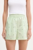 Rotate pantaloni scurți din bumbac culoarea verde, cu imprimeu, high waist, 1143963062
