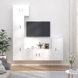 Cumpara ieftin Set dulap TV, 5 piese, alb extralucios, lemn prelucrat