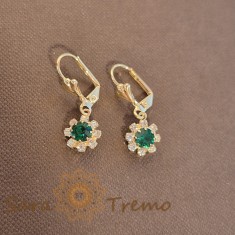 Cercei placati cu aur cu cristale zirconia verzi Flora - 2.5 cm