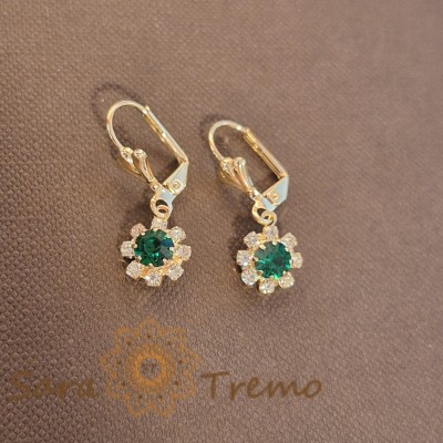 Cercei placati cu aur cu cristale zirconia verzi Flora - 2.5 cm foto