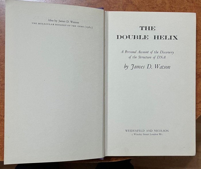 The Double Helix, James D Watson, Personal account of the discover of the structure of ADN
