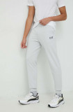 EA7 Emporio Armani pantaloni de trening din bumbac culoarea gri, neted