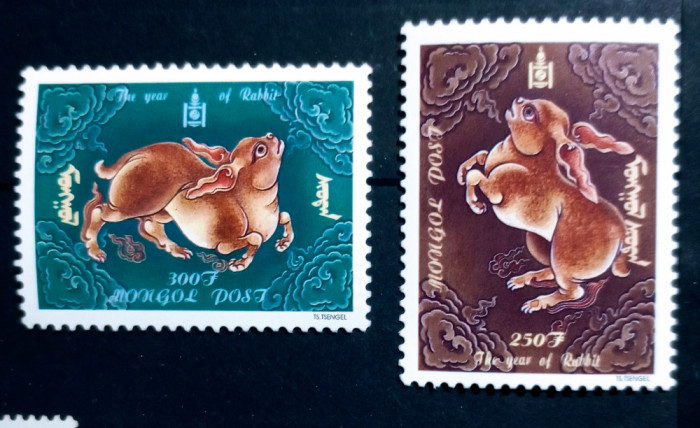 Mongolia 1999 fauna animale iepuri Anul iepurelui serie 2v neștampilată