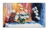Tablou pictat manual living, dormitor - Margarete,margarete - 100x60cm ulei panza in cutit, efect 3D, Magnific