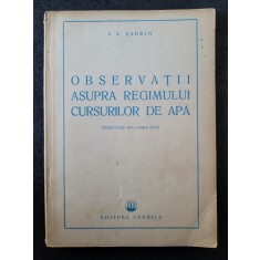 I. A. Sadrin - Observatii asupra regimului cursurilor de apa (1951)