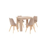 Set masa Amina 4 1 Leziter bej-stejar Sonoma, modern, pentru 4 persoane, elegant, living, bucatarie