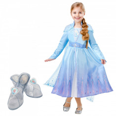 Set Costum Disney Deluxe Elsa, Regatul de gheata 2, Frozen 2, marime M, 5-6 ANI si sandalute cauciuc foto