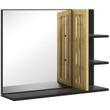 HOMCOM Oglindă de Baie cu Poliță, Oglindă Montată pe Perete, Oglindă cu 4 Rafturi de Depozitare pentru Machiaj, 45x15x58.5 cm, Negru | Aosom Romania