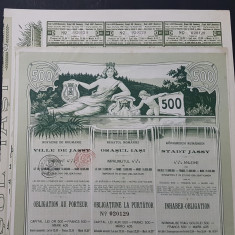 Titlu / Obligatiune orasul Iasi 500 lei aur 1906 , piesa de colectie , actiuni