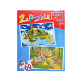 Puzzle 2 in 1 din carton, basme, 60 piese