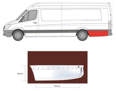 Segment aripa spate MERCEDES SPRINTER 209-524, 07.2006-10.2013 pentru Versiune EXTRA LONG, 4700mm, partea Stanga, KLOKKERHOLM, in spatele rotii; deas foto