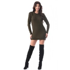 J927-14 Rochie scurta si tricotata cu maneci lungi