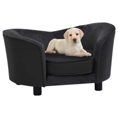 vidaXL Canapea pentru c&acirc;ini negru 69x49x40 cm, pluș/piele ecologică