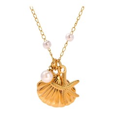 Colier reglabil placat cu aur Starfish Pearls