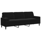 Cumpara ieftin Canapea cu 3 locuri cu pernute, negru, 210 cm, catifea