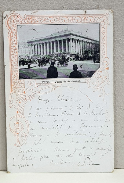 ADELA XENOPOL CATRE ELIZA XENOPOL *, CARTE POSTALA ILUSTRATA , PIATA BURSEI DIN PARIS , CIRCULATA , CLASICA , 1903