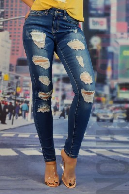 P84RR-444 Pantaloni din denim accesorizati cu taieturi decorative foto