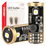 Becuri auto LED Canbus T10 W5W 3SMD 3838 White 12/24V, lumina alba 5500K, fara efect de palpaire, AMiO 04246, set 2 bucati