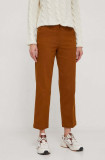 Sisley pantaloni femei, culoarea maro, drept, high waist