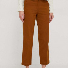 Sisley pantaloni femei, culoarea maro, drept, high waist