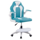 Cumpara ieftin Scaun birou rotativ cu suport pentru picioare albastru alb Ramil 59x53x87-97 cm