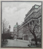 Biserica Sf. Carol şi Univ. Tehnică din Viena, litografie veche (verso 1924)