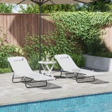 vidaXL Șezlonguri pliabile 2 pcs cu suport pentru cap crem Textilene