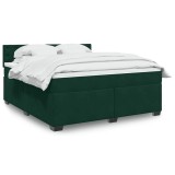 vidaXL Pat box spring cu saltea, verde &icirc;nchis, 180x200 cm, catifea 3286393