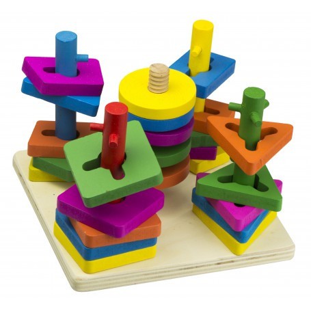 Joc Montessori de indemanare cu 5 coloane sortator de forme din lemn