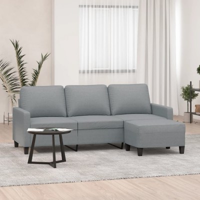 Gossi canapea cu 3 locuri si taburet, gri deschis, 180 cm, textil foto