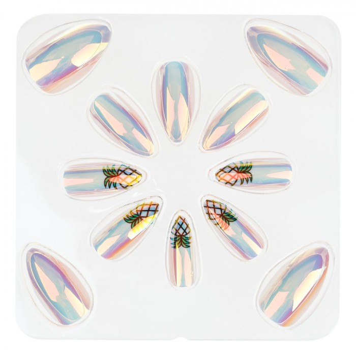 Unghii False Beaux Design Holografice Ananas Set 12buc