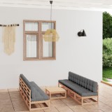 Set mobilier de grădină cu perne, 9 piese, lemn masiv de pin