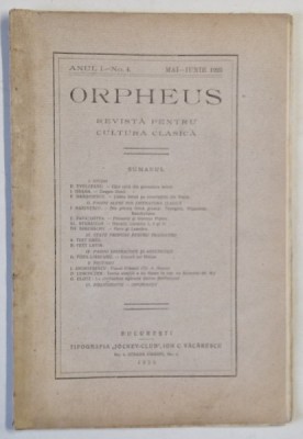 ORPHEUS , REVISTA PENTRU CULTURA CLASICA , NR. 4 , 1925 foto
